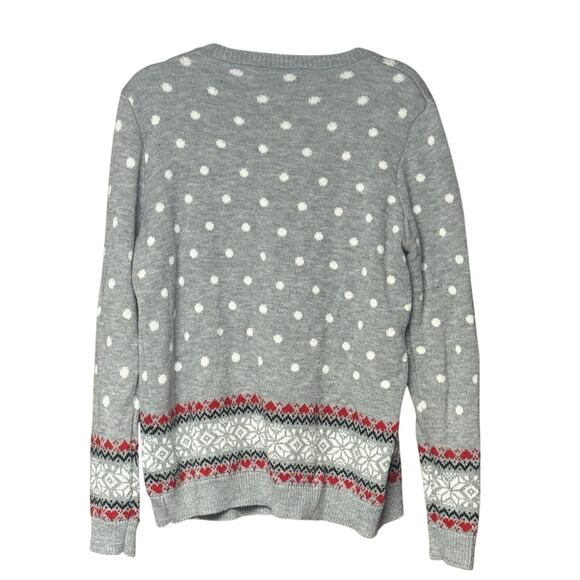 Polar bear ski Christmas sweater holiday warm cozy gray Pom detail women’s L - Picture 2 of 5